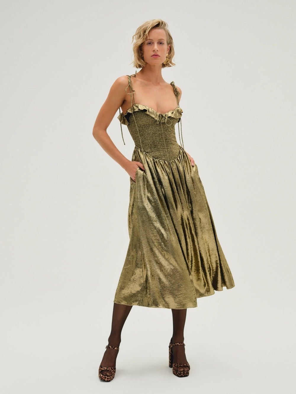 For Love And Lemons Bethany Metallic Midi Dress Size Small NWT
